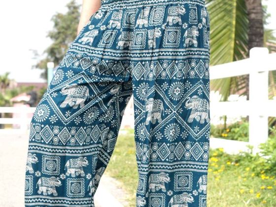 Elephant-print fisherman pants, a Koh Samui market staple